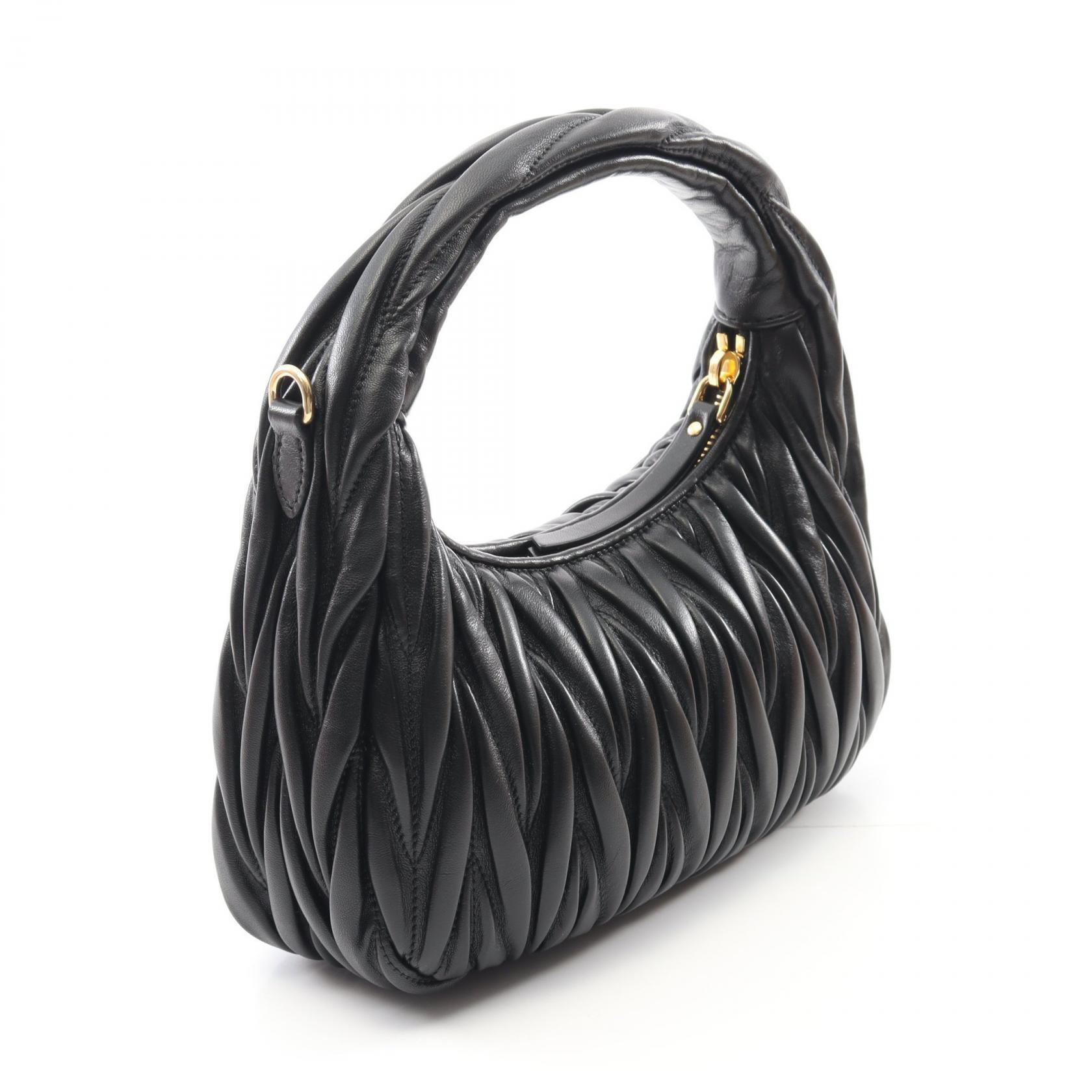 Miu Miu Hobo Black Leather Handbag Bag Matelasse Wonder